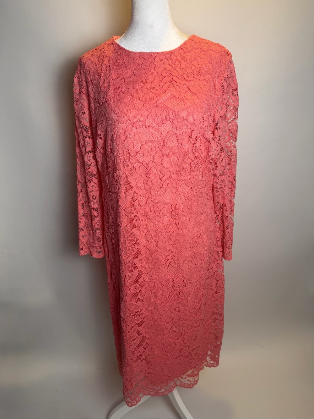 American Living Coral Lace Long-Sleeve Shift Dress